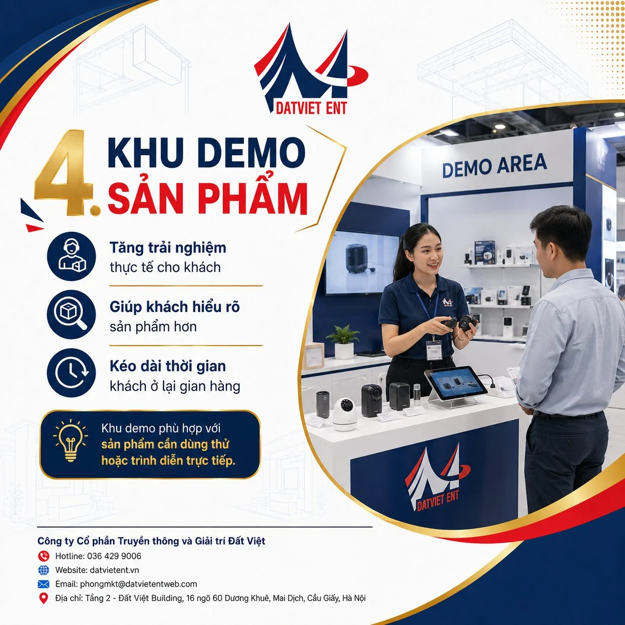 Khu demo trải nghiệm sản phẩm giữ chân khách lâu hơn tại gian hàng hội chợ
