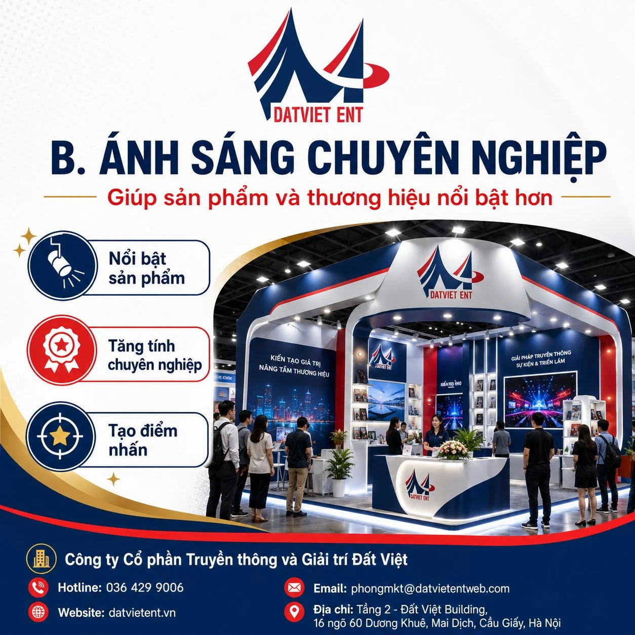 Ánh sáng chuyên nghiệp làm sản phẩm và thương hiệu nổi bật tại gian hàng hội chợ